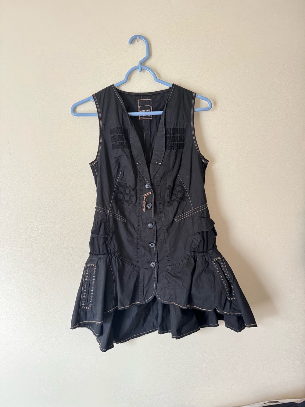 Marithe Francois Girbaud Black Sleeveless Collared Flare Midi Dress | Size M - W